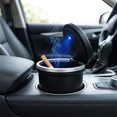 LED Car Ashtray with Blue Light & Cup Holder