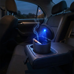 LED Car Ashtray with Blue Light & Cup Holder