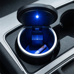 LED Car Ashtray with Blue Light & Cup Holder