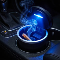 LED Car Ashtray with Blue Light & Cup Holder