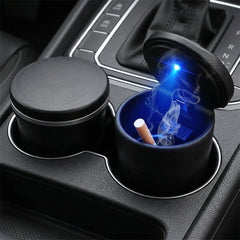LED Car Ashtray with Blue Light & Cup Holder